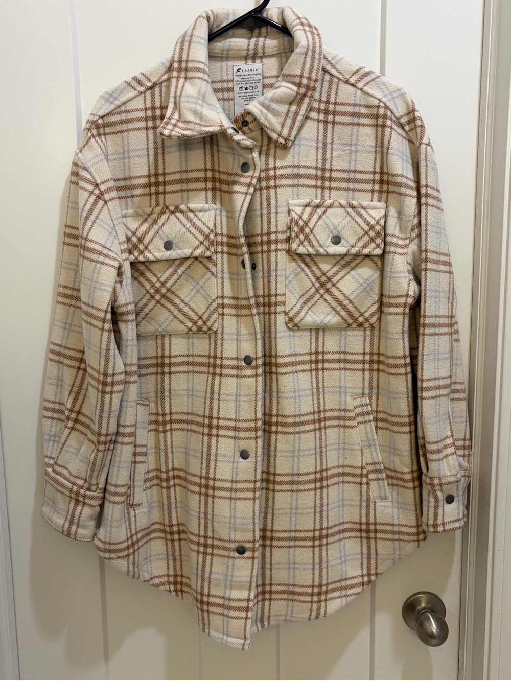 Fornia Cream Plaid Shacket with Tan & Light Brown Checks